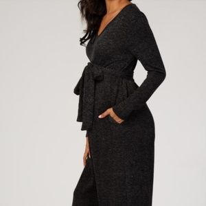 Black Two-Tone Knit Wide Leg Maternity Jumpsuit